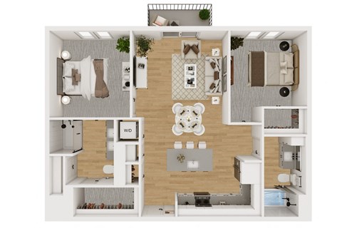 Floor plan for 2 beds, 2 baths, 1064 sqft